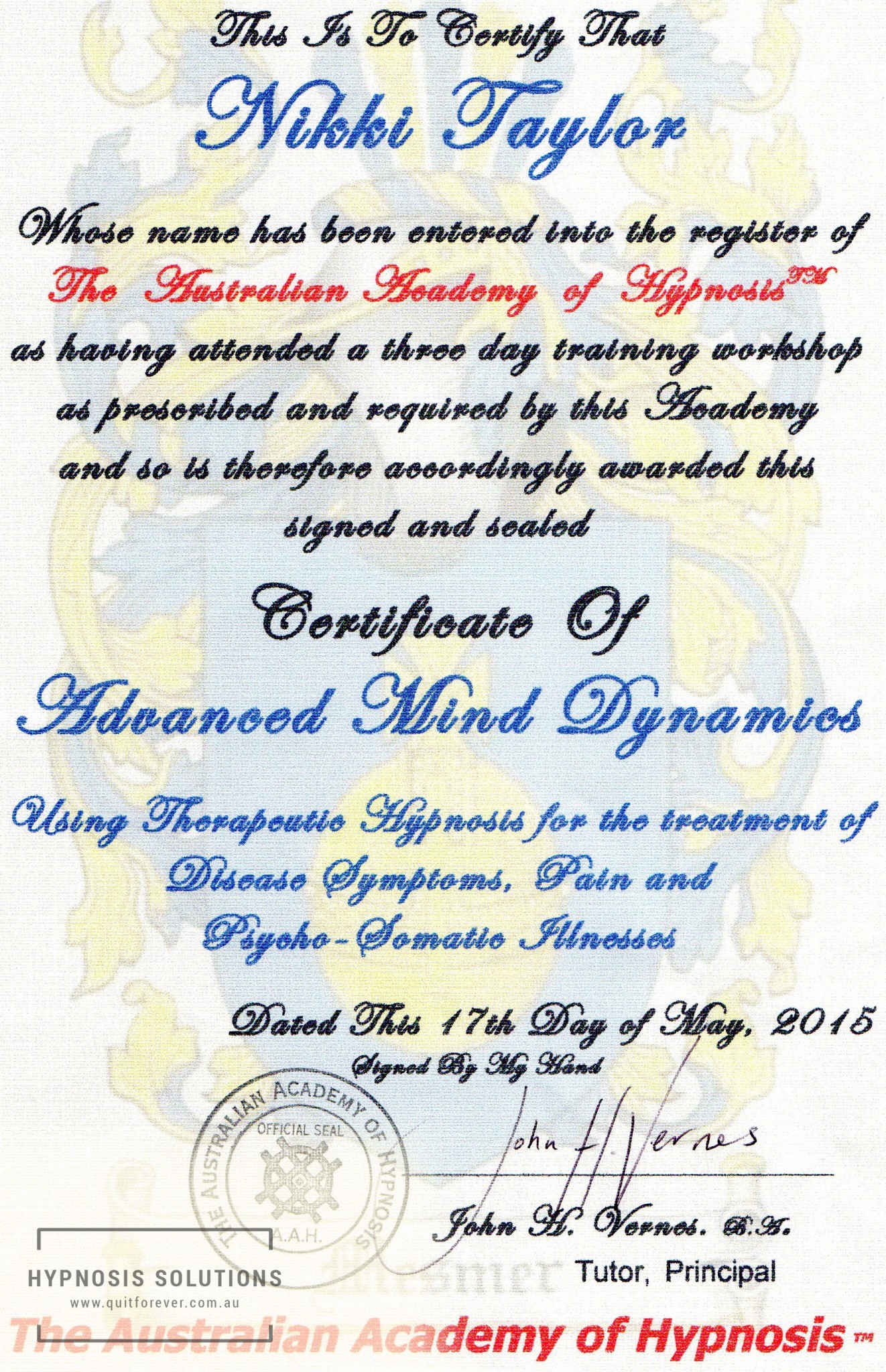 Certificate of Advanced Mind Dynamics