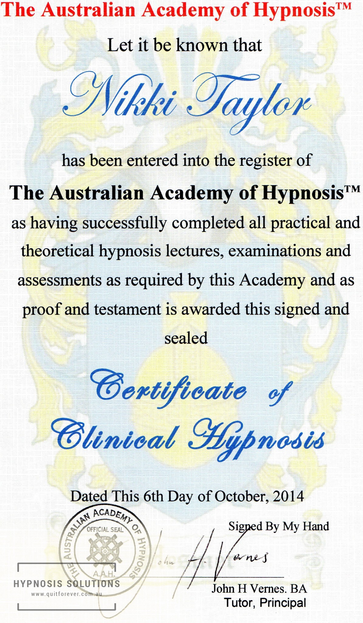 Certificate of Clinical Hypnosis